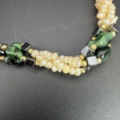 Elegant Vintage-Style Twisted Pearl – Gemstone Statement Necklace 19 Inches
