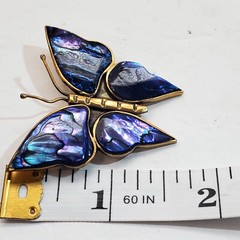 Vintage Alpaca Mexico Inlaid Abalone Purple Blue Butterfly Brooch