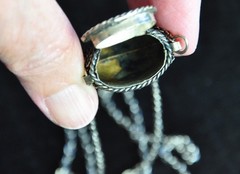 Vintage Silver Tone Handbag Purse Prayer Box Pendant 3 Green Stones Opens