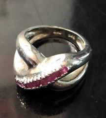 STUNNING DESIGNER T&C PINK TOPAZ STERLING SILVER CROSSOVER BAND RING 925 SZ 7