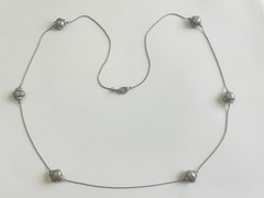 Silver Station Necklace Textured Silver Beads 30” Long Vtg Sustainable Fashion