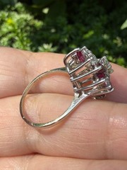 VINTAGE 14K WHITE GOLD RUBIES DIAMONDS CLUSTER SPRAY COCKTAIL RING STATEMENT