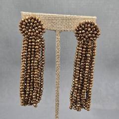 Signed BaubleBar bronz Metallic Beaded Tassel Post Earrings 3.5 Inches Long