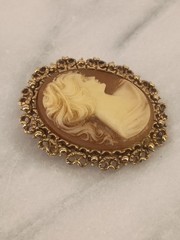Vintage 1960s -1980s Signed BJ Faux Cameo Brooch Pin Costume Jewelry.