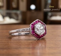 Round Cut 1.75CT Lab Created Diamond Vintage Hexagon Halo Ring 14K White Gold FN