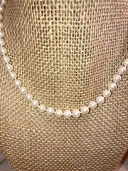 Carol Lee Knotted Single Strand Faux Pearl Clasp Necklace Gold Tone Signed
