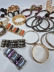 Lot of 30+ Mixed Materials Bracelets Bangle Stretch Cuff Wood Leather Metal