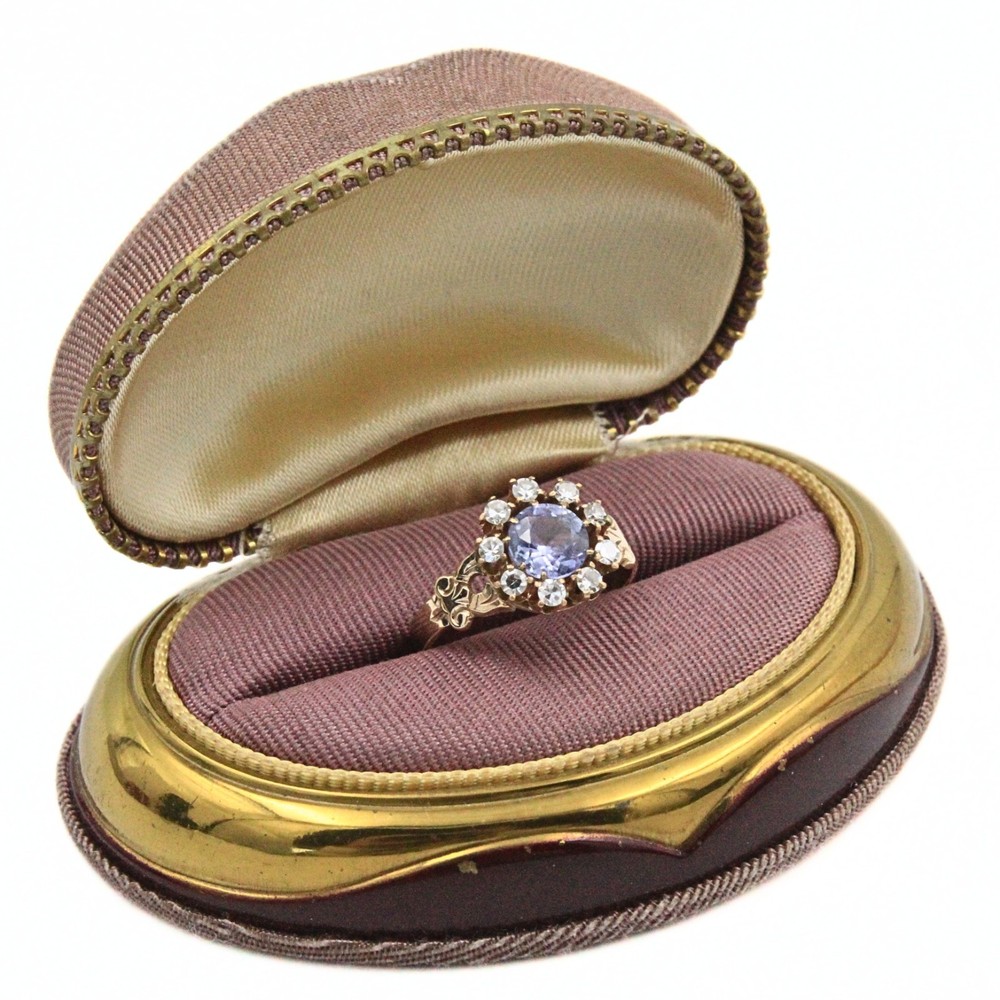Antique Victorian 12K Gold .95 Tanzanite .45 CTW Diamond Ring Sz 6.5