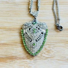 VTG Antique Paste Rhinestone Necklace Elegant Art Deco Silver tone Baguette 16″