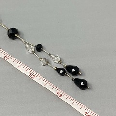 Glass Bead Necklace Black Clear Station Lariat Silver Tone Chain Collar 20″