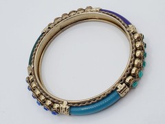 Vintage Metal, Plastic & Rhinestone Bangle Bracelet Blues & Greens