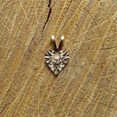 14K Yellow Gold Small Dainty Reflective Heart with Natural Center Diamond
