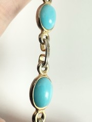 Vintage Turquoise Glass Cabochon Link Bracelet Silver Tone Settings 7.5”