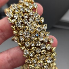 Gold-Tone Statement Necklace & Drop Earrings Set w/ Prong Set Clear Rhinestones