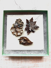 3 Vintage Leaf-Shaped Metal Brooches with Varies Patinas