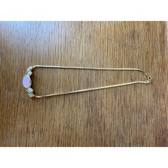 Vtg Trifari TM Pink Cabochon Faux Pearl Aurora Borealis Gold Tone Chain Necklace