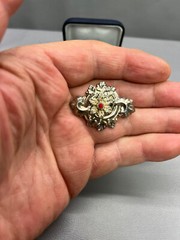 Antique Austrian Victorian Brooch Sterling Silver and and Ruby Stone