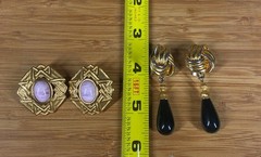 VTG Monet Pink Gold Clip Earrings + Unsigned Gold Black Glass Drop Clip Earrings