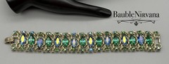 Vintage Signed Lisner Peacock Green & Blue Iridescent Twisted Goldtone Bracelet