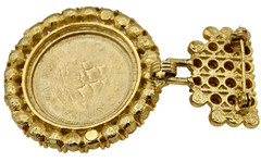 Vintage Faux Coin 1957 South Africa 1/2d Rhinestones Dangle Brooch Gold Tone