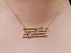 UNIQUE & Pretty 14k Textured & Floral 4 Bar Simulated Gem Pendant 17.5″ Necklace