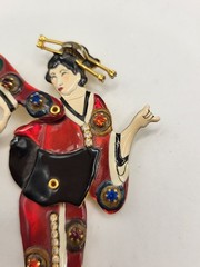 LUNCH AT THE RITZ Geisha Girl Pendant Brooch Hand Painted Fully Articulated