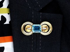 Art Deco 9.10Ct Aquamarine and 0.24Ct Diamond 15k Yellow Gold Brooch Circa 1925