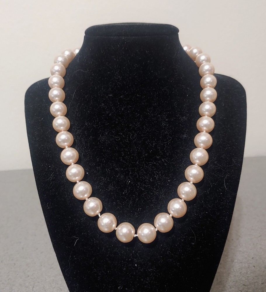Faux Pearl Beaded Single Strand Choker Gold Tone Necklace 17.5″