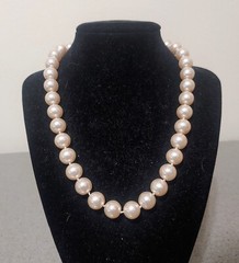 Faux Pearl Beaded Single Strand Choker Gold Tone Necklace 17.5″