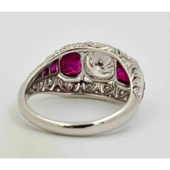 Art Deco 2.30 Ct Diamond & Ruby Vintage Men’s Wedding Ring 925 Sterling Silver