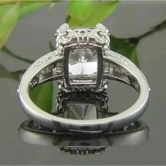 3.00Ct Emerald Cut Lab-Created Diamond Antique Style Floral Engraved Ring Silver