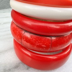 Vintage Red Bangle Stack Bracelet Lot Chunky Cherry Resin Lucite Bakelite Style