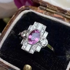 Art Deco Style Oval Ruby Lab Created Diamond 14K White Gold FN Engagement Ring