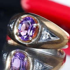 10k yellow gold ring 1.12ct amethyst diamond size 9.25 handmade 3.85gr N3112D