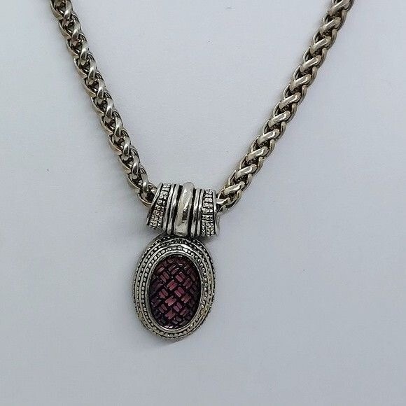 Antique silver tone necklace with purple inlay