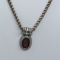 Antique silver tone necklace with purple inlay