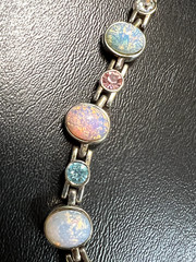 Givenchy Vintage Opal Cabochon Collar Necklace Silvertone Crystal Runway
