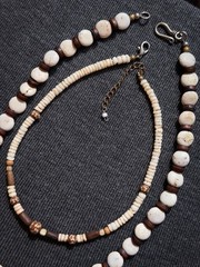 Vintage Boho Genuine White Howlite & Natural Shell Layered Necklace Set