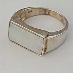 Sterling Silver Signet Ring Mother Of Pearl Modernist Minimalist Clean Design