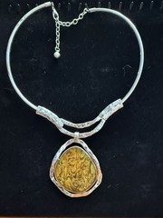 Vintage Abalone Medallion Silver Collar And Earrings