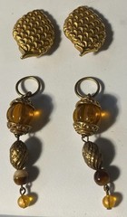 Vtg KATE HINES Signed Convertible Gold Tone Amber Lucite Couture Clip Earrings
