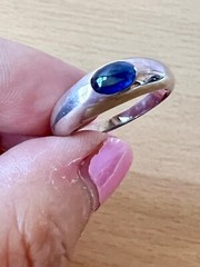 VINTAGE BLUE SPINEL CABOCHON FLUSH SET GYPSY STYLE RING 925 STERLING SILVER