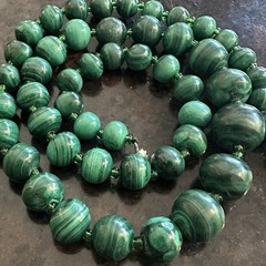 Vintage Genuine Natural Malachite Graduated Bead 20” Necklace 93g