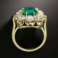 Art Deco Asscher Cut Emerald & Lab Created Diamond Wedding 14K Gold Finish Ring