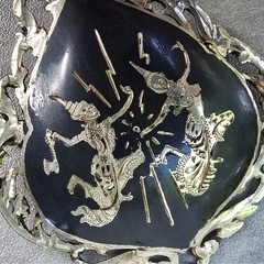 Vintage Thai Siam Niello Silver Brooch Mekhala Ramasoon Goddess Thunder Black