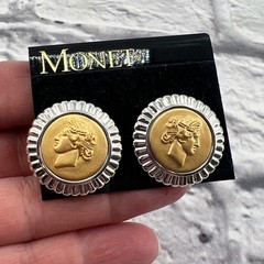New Monet Vintage Greek Roman Coin Stud Earrings Two Tone Gold Silver Vintage