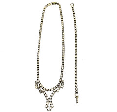 VTG 1940s-1950s Rhinestone Silver Tone Lavalier Necklace 16″ and Bracelet 7.25″