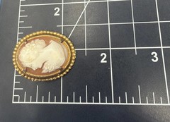 Vintage Gold Filled Shell Cameo Brooch – Carved Lady Portrait Pin