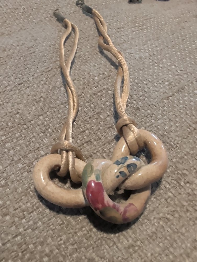 Vintage Ceramic Knot Necklace with Floral Design