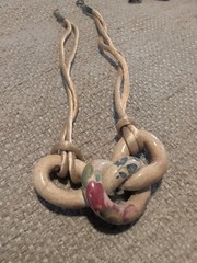 Vintage Ceramic Knot Necklace with Floral Design